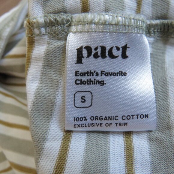 PACT Organic Cotton Seagrass Stripe Softspun V Neck T Shirt Basic Neutral Size S - Picture 15 of 15